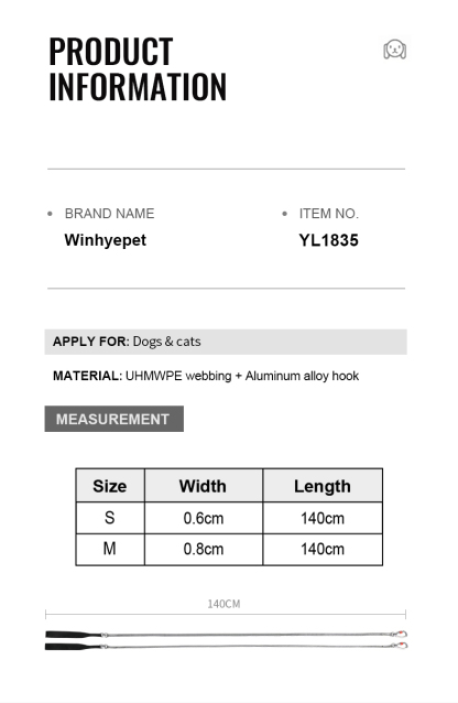 Winhyepet UHMWPE dog leash (YL1835)