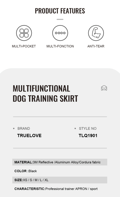 Truelove Reflective Comfortable Waterproof Multi-pocket Design Pet Trainer Dog Training Skirt (TLQ1901)