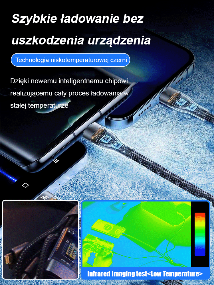 100W USB/Type-C/Lightning 3-w-1 kabel ładujący