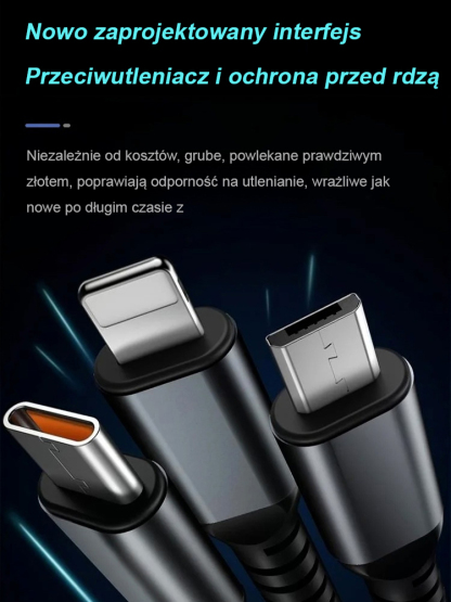 100W USB/Type-C/Lightning 3-w-1 kabel ładujący