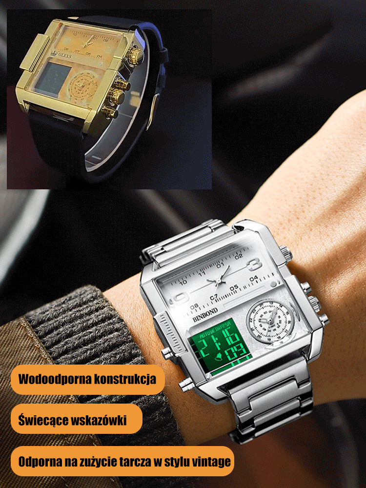 ⌚️Wielofunkcyjny kwadratowy zegarek kwarcowy z dużą tarczą💥 jest teraz w wyprzedaży na koniec roku, skorzystaj z rabatu o połowę