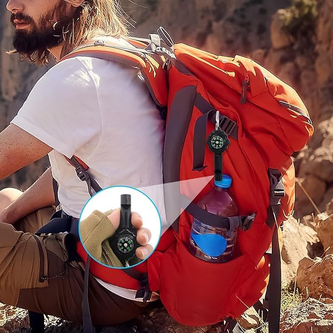 Survival z kompasem, produkty kempingowe na świeżym powietrzu Kompas | Sprzęt outdoorowy, kompas 2 w 1 z czystym, głośnym dźwiękiem do wspinaczki, polowania, pływania kajakiem