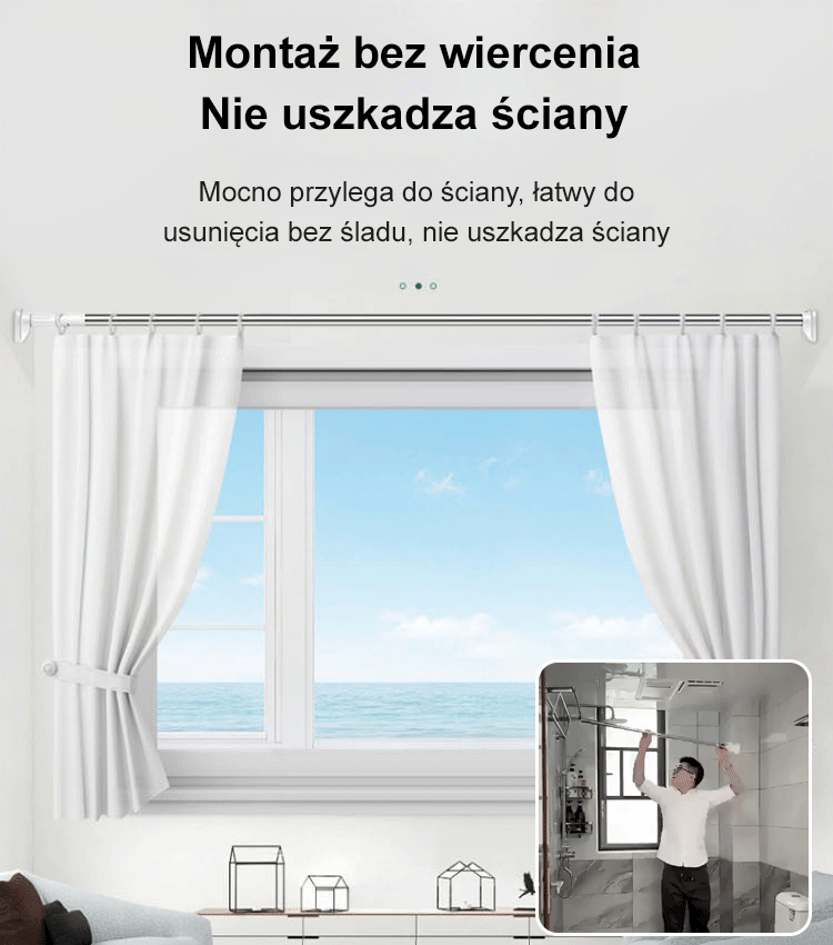 Rozciągany wieszak na pranie bez wiercenia