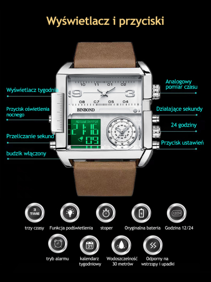 ⌚️Wielofunkcyjny kwadratowy zegarek kwarcowy z dużą tarczą💥 jest teraz w wyprzedaży na koniec roku, skorzystaj z rabatu o połowę
