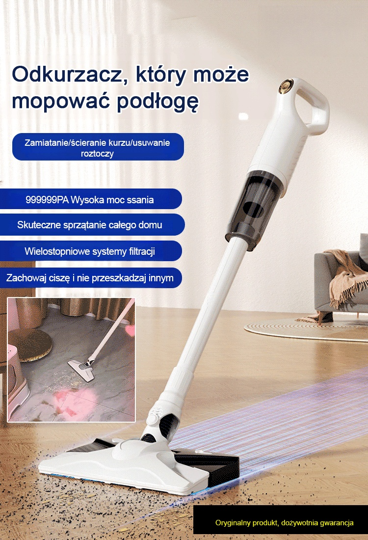 Bezprzewodowy Odkurzacz 3w1: Potężne Ssanie, Mopowanie i Usuwanie Roztoczy! 🏠✨