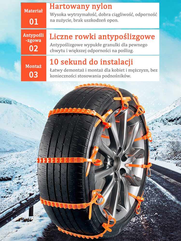 🚗Łańcuchy przeciwpoślizgowe❄️Dostosowują się do różnych modeli i nigdy się nie zużywają, zapewniając bezpieczeństwo jazdy!