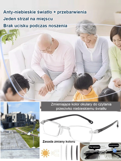 👓Zmieniające kolor okulary do czytania zapobiegające niebieskiemu światłu🔔Z łatwością uzyskaj inteligentny zoom 100-700°!