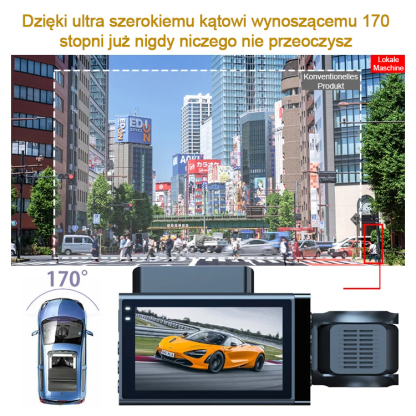 🚗 【Trzy kamery】 Rejestrator jazdy 📽 Wyposażony w Wi-Fi i wysoką rozdzielczość