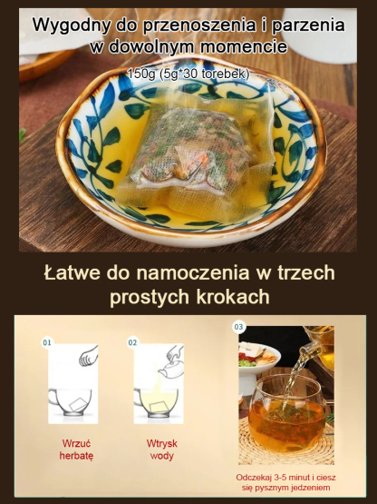 Herbata z kłączem trędownika, mniszkiem lekarskim, lilią i porią.