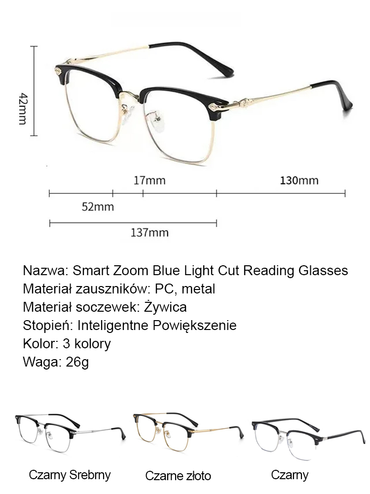 【Okulary do czytania z inteligentnym zoomem】💼 Oprawki z tytanu lotniczego, 🕶️ automatycznie zmieniające kolor i polaryzację.