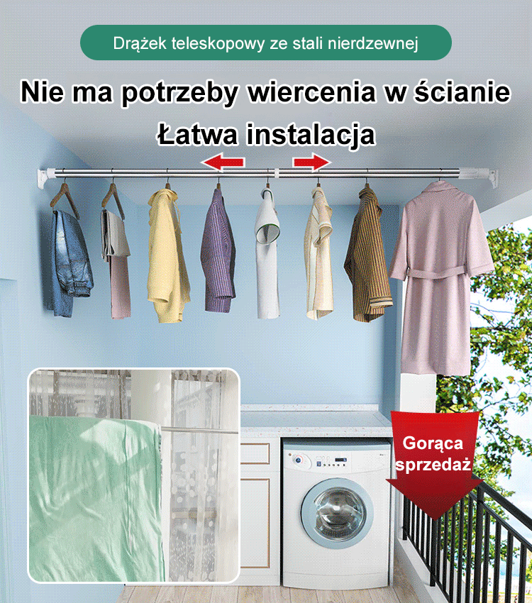 Rozciągany wieszak na pranie bez wiercenia