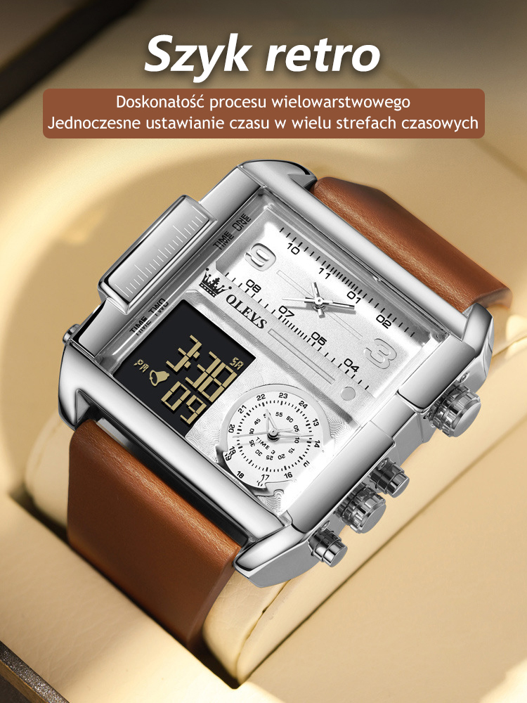 ⌚️Wielofunkcyjny kwadratowy zegarek kwarcowy z dużą tarczą💥 jest teraz w wyprzedaży na koniec roku, skorzystaj z rabatu o połowę