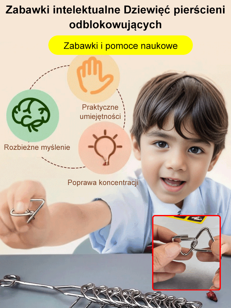 Zabawka edukacyjna z dziewięcioogniwowym pierścieniem odblokowującym