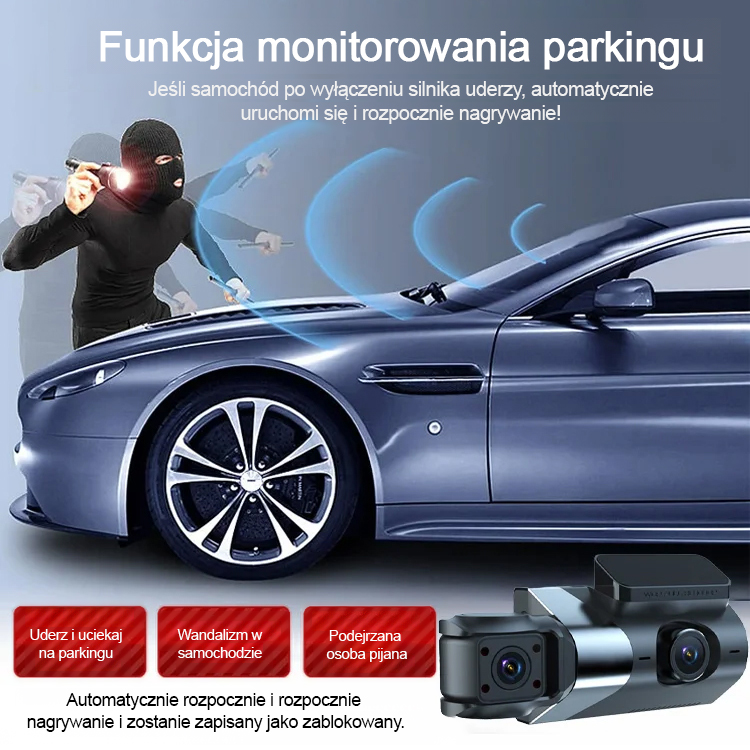 🚗 【Trzy kamery】 Rejestrator jazdy 📽 Wyposażony w Wi-Fi i wysoką rozdzielczość
