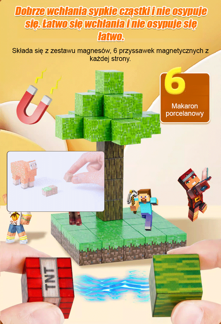 Zainspirowany „Minecraftem” 🌍Wielofunkcyjne magnetyczne klocki