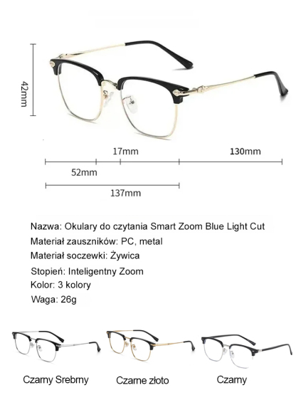 【Inteligentne okulary do czytania z dynamicznym zoomem】✨ Oprawki z ultra lekkiego tytanu, 🌈 automatyczna adaptacja koloru i polaryzacji.