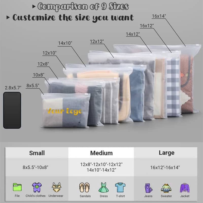 Frosted Zipper Clothing Bags