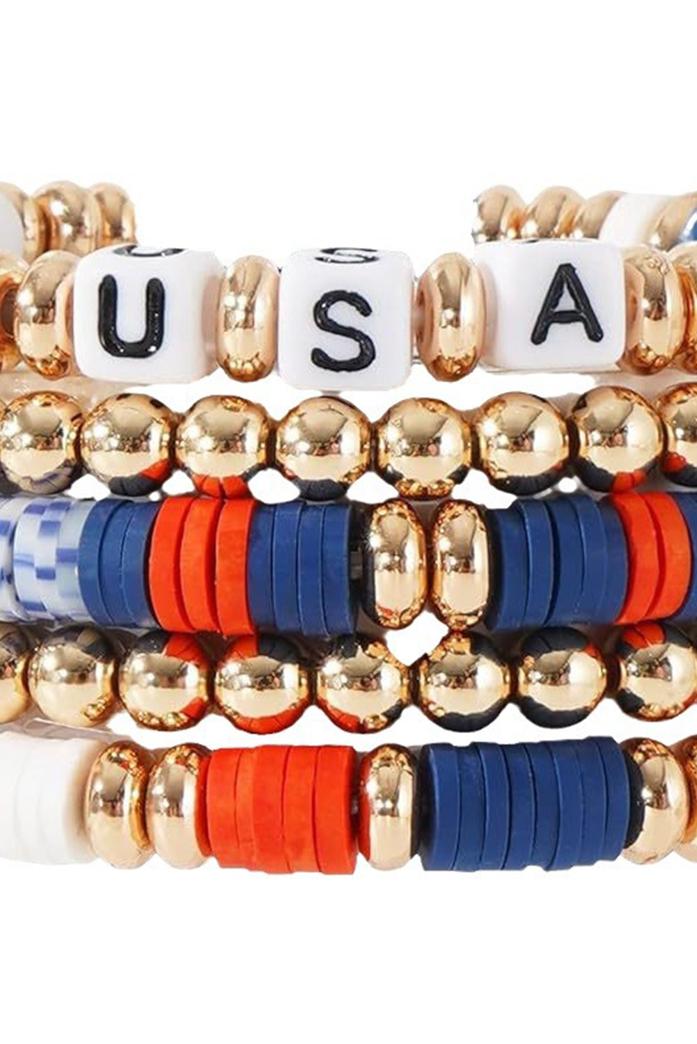 Multicolour 5pcs USA Independence Day Beaded Bracelet Set
