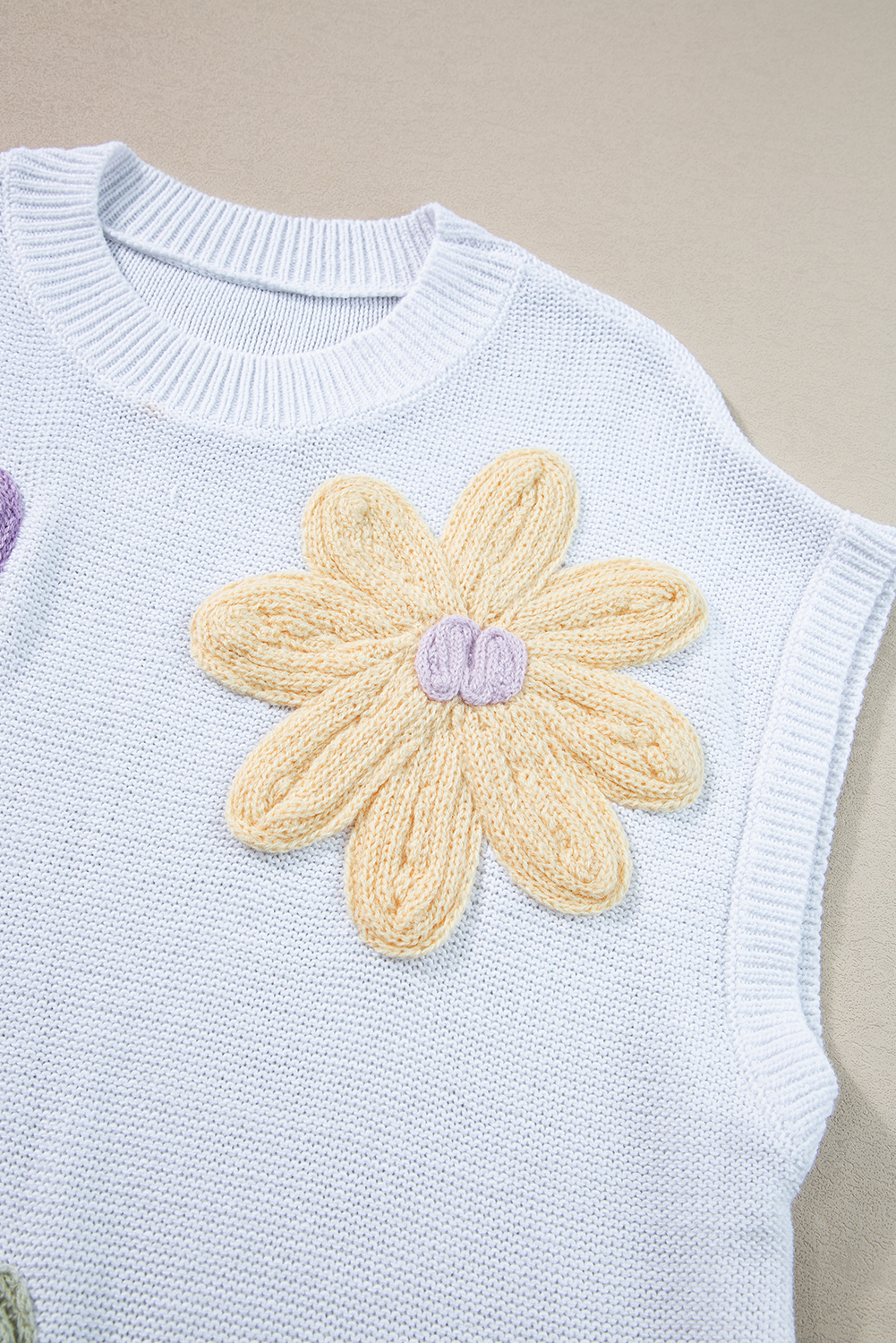 Multi Crochet Flower Knit Short Sleeve Sweater Tops