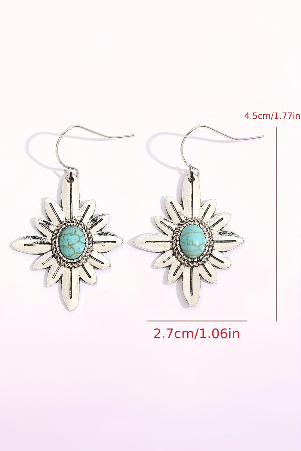 Silvery Western Turquoise Flower Shape Hook Earrings