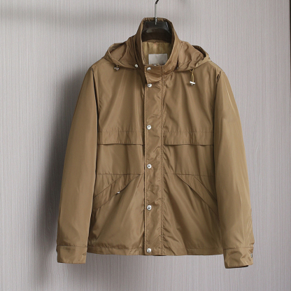 2025 Spring/Summer Imported Lightweight Fiber Fabric Breathable Comfort Minimalist Timeless Design Men's Hooded Jacket Business Casual Trench Coat