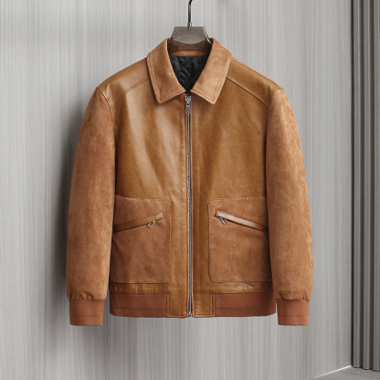 Genuine Lambskin Leather Jacket – Premium Men's Vintage Outerwear with Soft Texture and Timeless Style