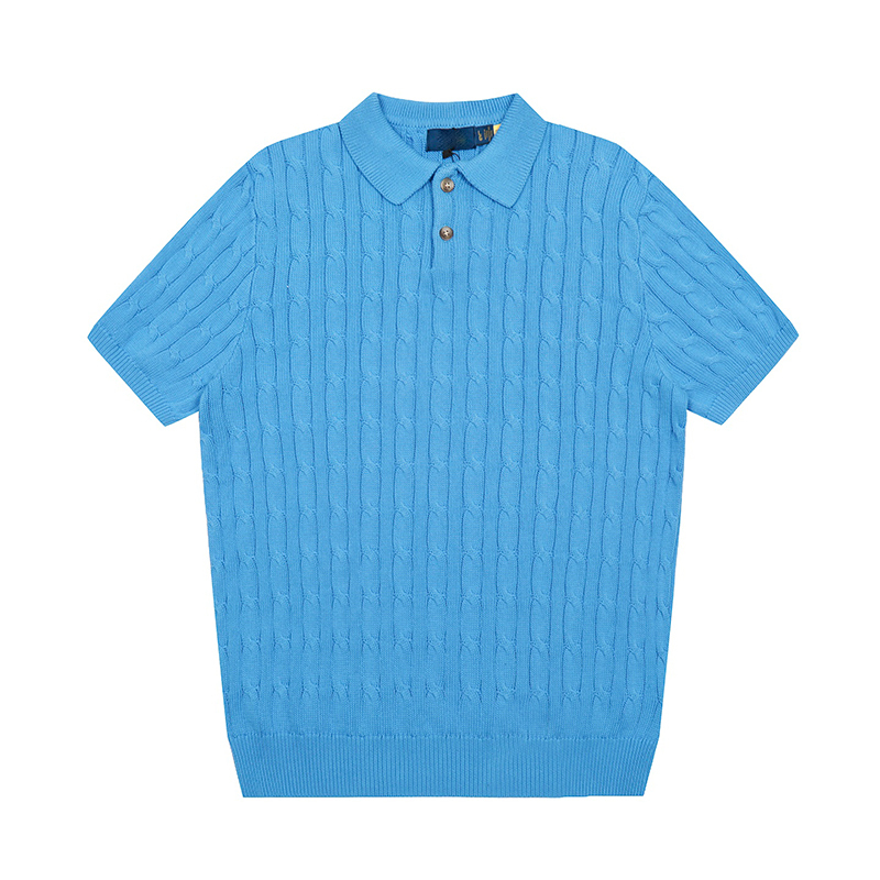 Summer Cable Knit Polo Shirt with Pony Embroidery – Unisex Short Sleeve Knit Tee with Premium Style