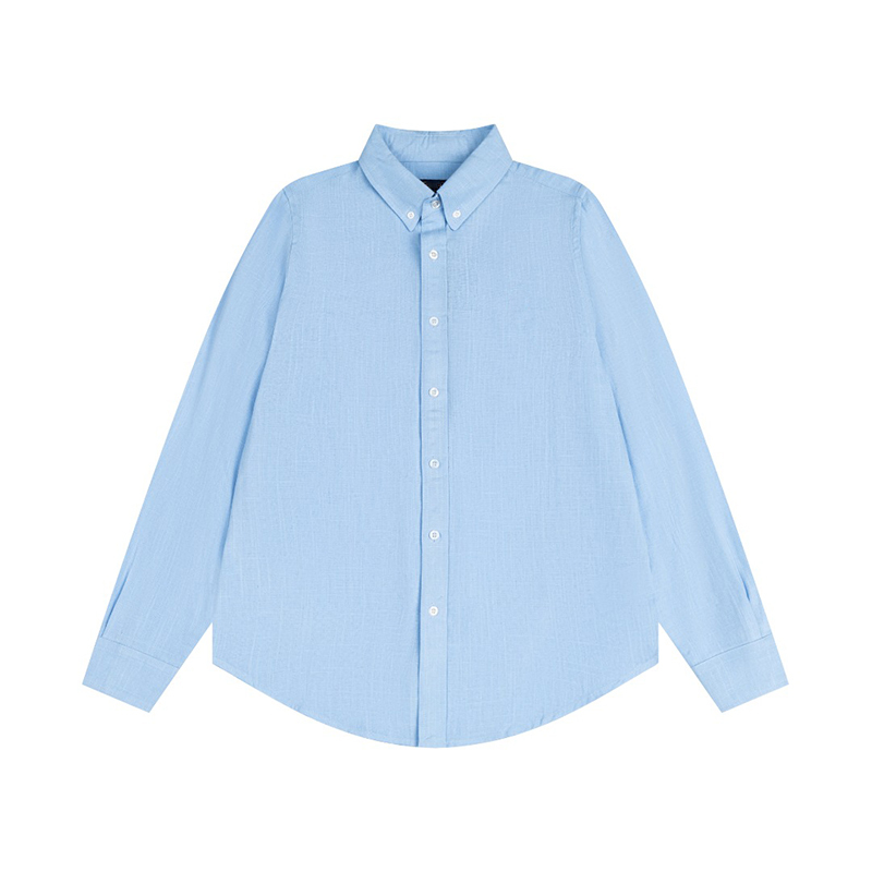 Solid Linen Long Sleeve Shirt with Logo Embroidery – Premium Button-Up Collar Casual Shirt