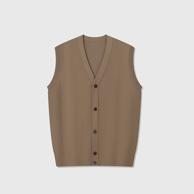 2026 Classic Cashmere Vest – Men's Deep Khaki Wool Knit Sleeveless Sweater Sizes 46-54 Available