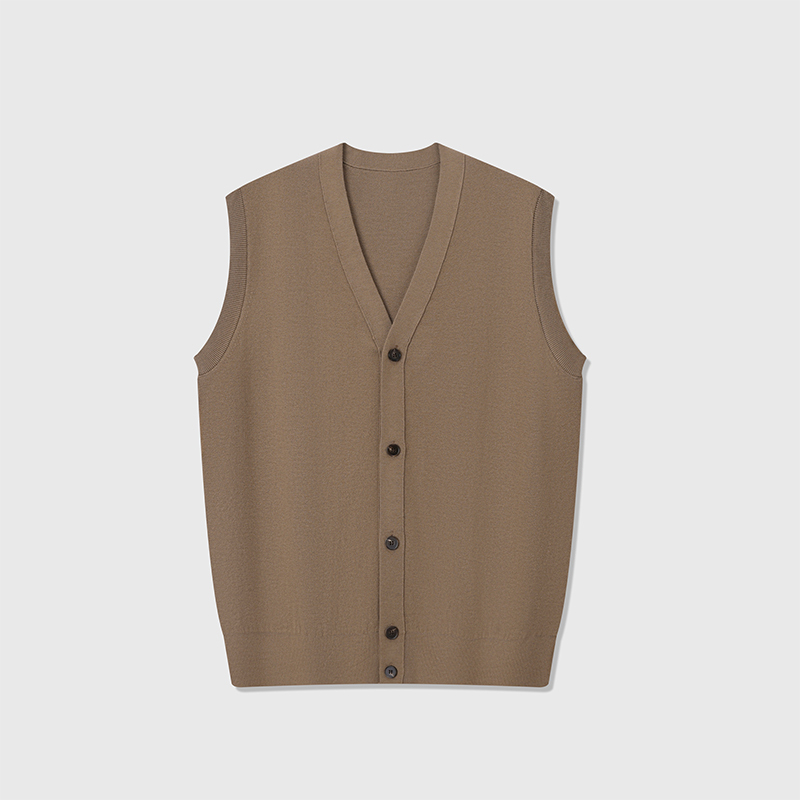 2026 Classic Cashmere Vest – Men's Deep Khaki Wool Knit Sleeveless Sweater Sizes 46-54 Available