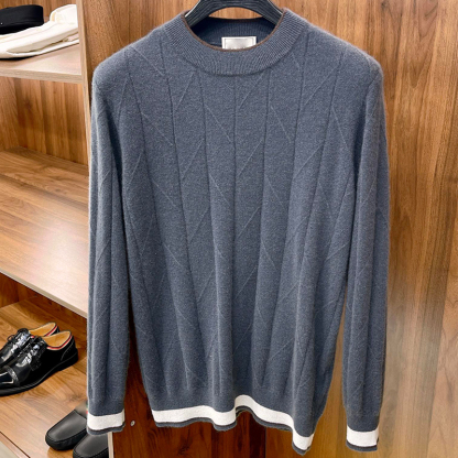 Lightweight Warm Soft Pure Cashmere Jacquard Craft Fashionable Color-blocking Men's Cashmere Sweater