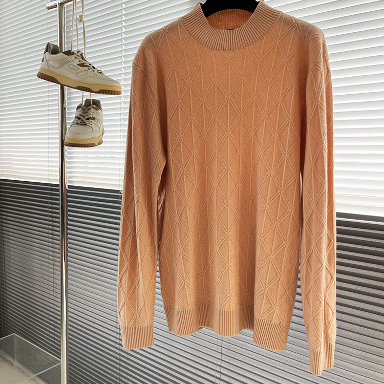 Knitted Jacquard Craft Half High Collar Cashmere Blend Jacquard Sweater