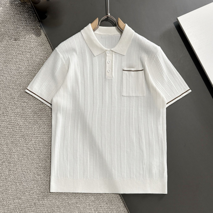 2025 New Spring Summer Combed Cotton Yarn Knitted Fabric High GSM Pure Cotton 3D Embroidery Craft Loose Fit Men's Polo Short Sleeve T-Shirt