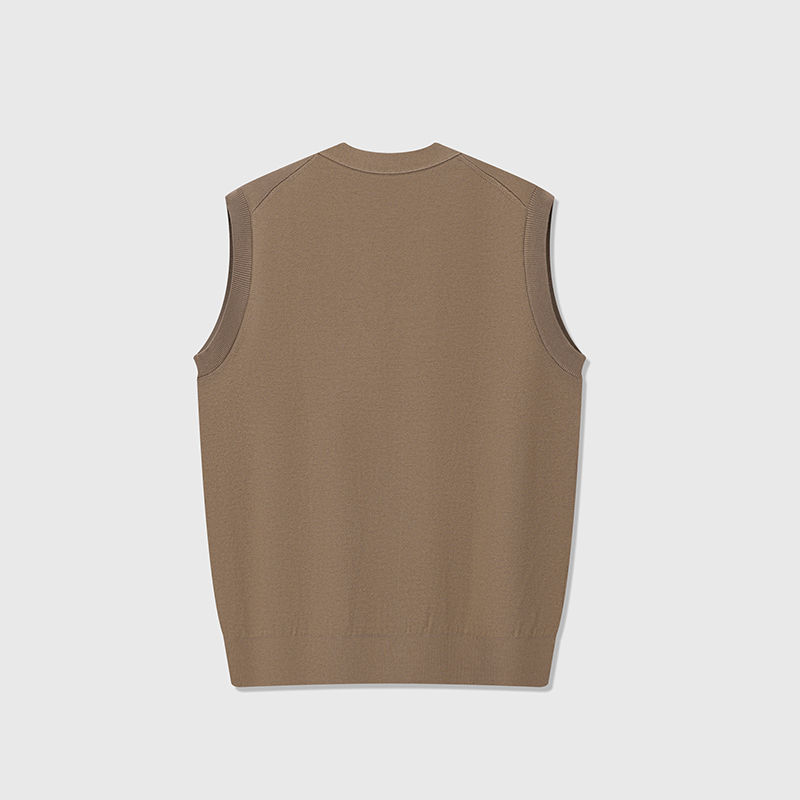 2026 Classic Cashmere Vest – Men's Deep Khaki Wool Knit Sleeveless Sweater Sizes 46-54 Available