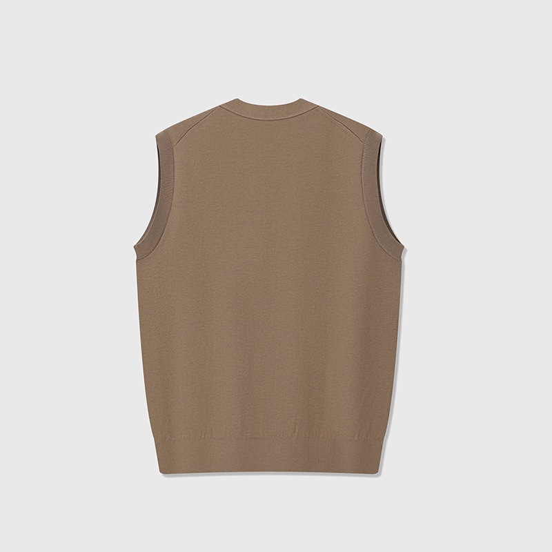 2026 Classic Cashmere Vest – Men's Deep Khaki Wool Knit Sleeveless Sweater Sizes 46-54 Available