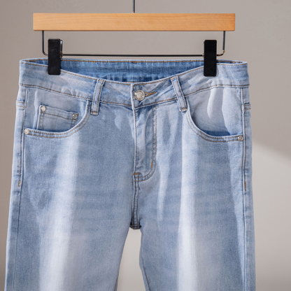2025 New 100% Cotton Stretch Fabric Comfortable Breathable Men's Slim Straight Fit Jeans