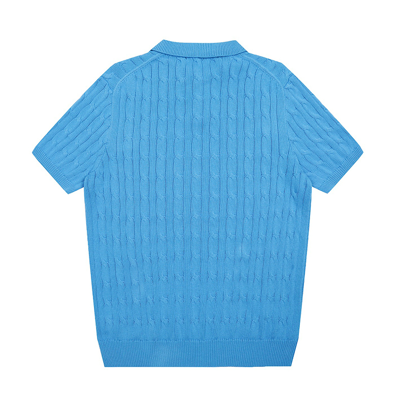 Summer Cable Knit Polo Shirt with Pony Embroidery – Unisex Short Sleeve Knit Tee with Premium Style