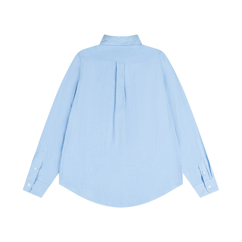 Solid Linen Long Sleeve Shirt with Logo Embroidery – Premium Button-Up Collar Casual Shirt