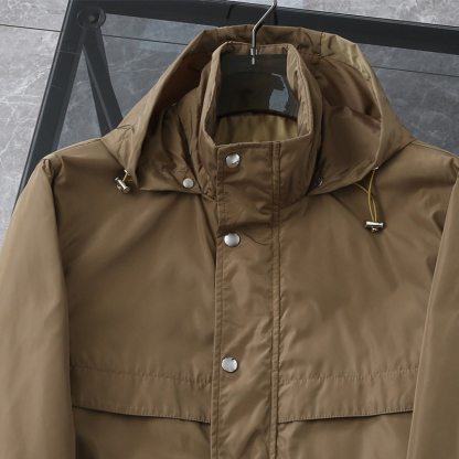 2025 Spring/Summer Imported Lightweight Fiber Fabric Breathable Comfort Minimalist Timeless Design Men's Hooded Jacket Business Casual Trench Coat