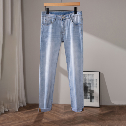 2025 New 100% Cotton Stretch Fabric Comfortable Breathable Men's Slim Straight Fit Jeans