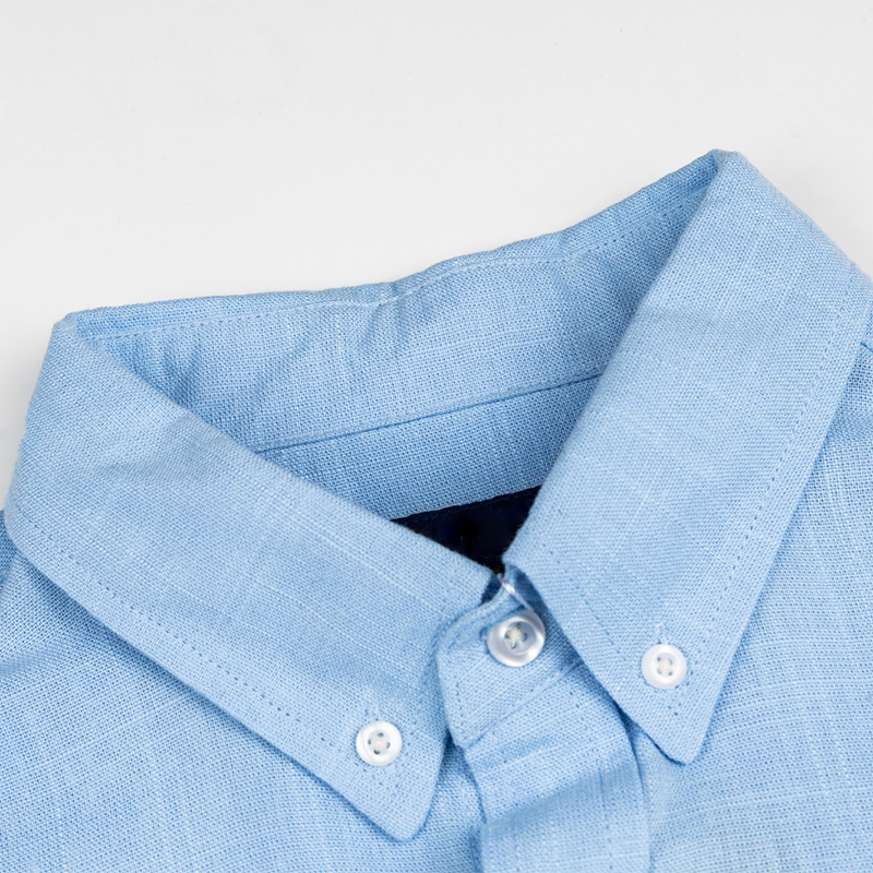 Solid Linen Long Sleeve Shirt with Logo Embroidery – Premium Button-Up Collar Casual Shirt