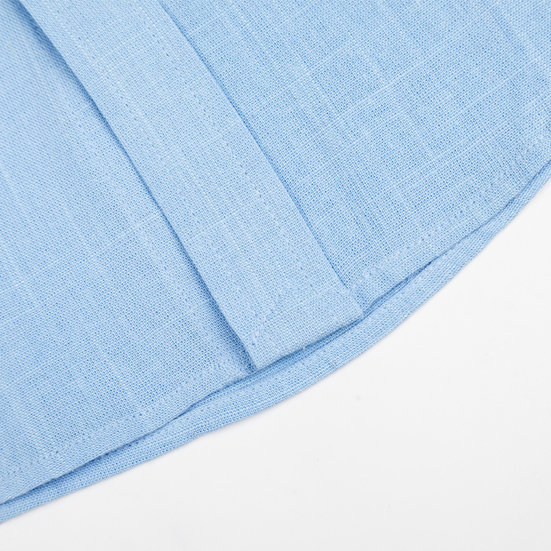 Solid Linen Long Sleeve Shirt with Logo Embroidery – Premium Button-Up Collar Casual Shirt