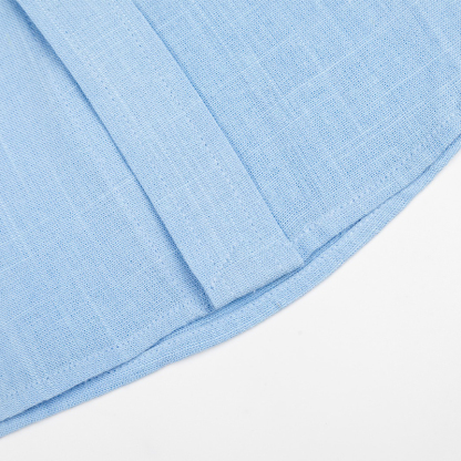 Solid Linen Long Sleeve Shirt with Logo Embroidery – Premium Button-Up Collar Casual Shirt