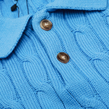 Summer Cable Knit Polo Shirt with Pony Embroidery – Unisex Short Sleeve Knit Tee with Premium Style