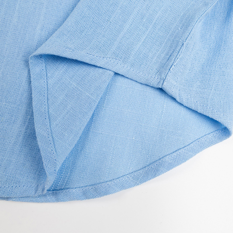 Solid Linen Long Sleeve Shirt with Logo Embroidery – Premium Button-Up Collar Casual Shirt