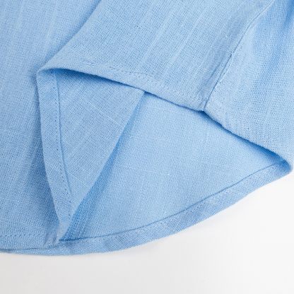 Solid Linen Long Sleeve Shirt with Logo Embroidery – Premium Button-Up Collar Casual Shirt