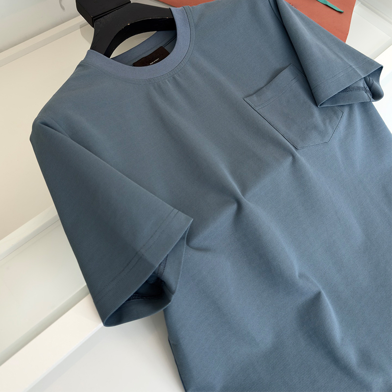 2025 New Cotton Men's Casual Round Neck Short Sleeve T-Shirt, Comfortable Breathable Relaxed Fit with Front Chest Pocket