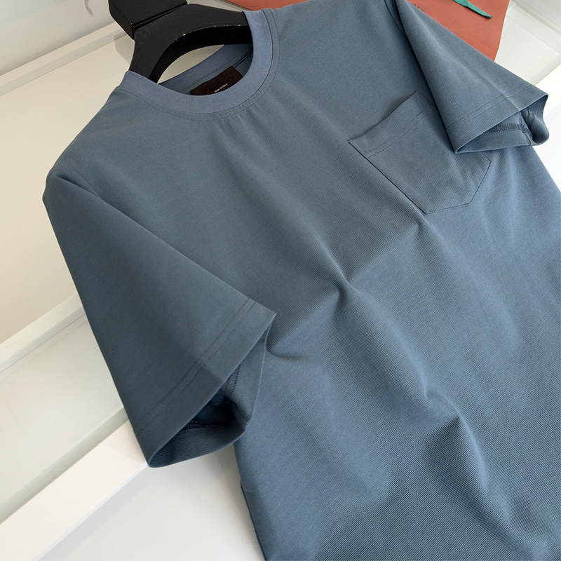 2025 New Cotton Men's Casual Round Neck Short Sleeve T-Shirt, Comfortable Breathable Relaxed Fit with Front Chest Pocket