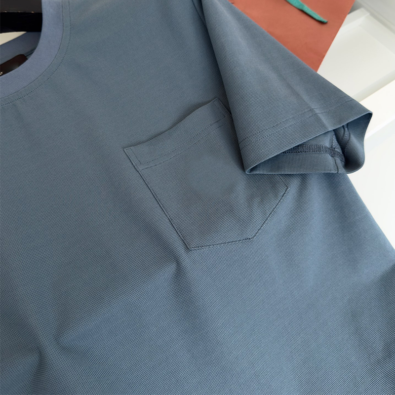 2025 New Cotton Men's Casual Round Neck Short Sleeve T-Shirt, Comfortable Breathable Relaxed Fit with Front Chest Pocket