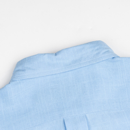 Solid Linen Long Sleeve Shirt with Logo Embroidery – Premium Button-Up Collar Casual Shirt